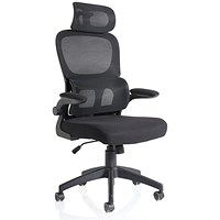 Iris Task Mesh Back Operator Chair, Headrest, Folding Arms, Black