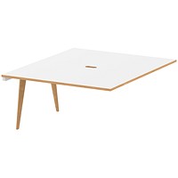 Oslo 2 Person Bench Desk Extension, Back to Back, 2 x 1400mm (800mm Deep), White Frame with Wooden Leg and Edge