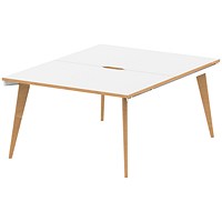 Oslo 2 Person Bench Desk, Back to Back, 2 x 1200mm (800mm Deep), White Frame with Wooden Leg and Edge