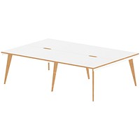 Oslo 4 Person Bench Desk, 4 x 1200mm (800mm Deep), White Frame with Wooden Leg and Edge