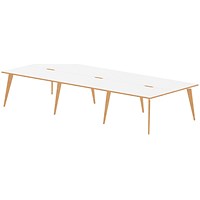 Oslo 6 Person Bench Desk, Back to Back, 6 x 1200mm (800mm Deep), White Frame with Wooden Leg and Edge