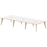 Oslo 6 Person Bench Desk, Back to Back, 6 x 1400mm (800mm Deep), White Frame with Wooden Leg and Edge