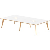 Oslo 4 Person Bench Desk, 4 x 1600mm (800mm Deep), White Frame with Wooden Leg and Edge