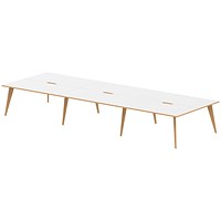 Oslo 6 Person Bench Desk, Back to Back, 6 x 1600mm (800mm Deep), White Frame with Wooden Leg and Edge