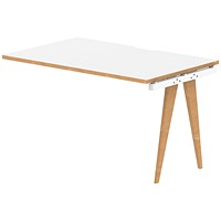 Oslo 1 Person Bench Desk Extension, 1200mm (800mm Deep), White Frame with Wooden Leg and Edge
