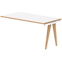 Oslo 1 Person Bench Desk Extension, 1400mm (800mm Deep), White Frame with Wooden Leg and Edge