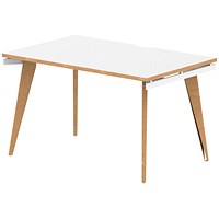 Oslo 1 Person Bench Desk, 1200mm (800mm Deep), White Frame with Wooden Leg and Edge