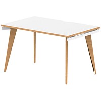 Oslo 1 Person Bench Desk, 1200mm (800mm Deep), White Frame with Wooden Leg and Edge Oslo 1 Person Bench Desk, 1200mm (800mm Deep), White Frame with Wooden Leg and Edge