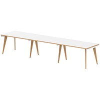 Oslo 3 Person Bench Desk, Side by Side, 3 x 1200mm (800mm Deep), White Frame with Wooden Leg and Edge Oslo 3 Person Bench Desk, Side by Side, 3 x 1200mm (800mm Deep), White Frame with Wooden Leg and Edge