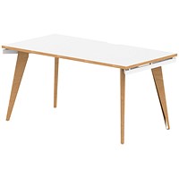 Oslo 1 Person Bench Desk, 1400mm (800mm Deep), White Frame with Wooden Leg and Edge