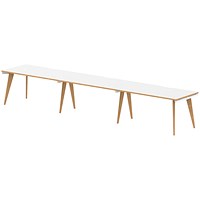 Oslo 3 Person Bench Desk, Side by Side, 3 x 1400mm (800mm Deep), White Frame with Wooden Leg and Edge Oslo 3 Person Bench Desk, Side by Side, 3 x 1400mm (800mm Deep), White Frame with Wooden Leg and Edge