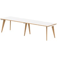 Oslo 2 Person Bench Desk, Side by Side, 2 x 1600mm (800mm Deep), White Frame with Wooden Leg and Edge