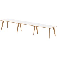 Oslo 3 Person Bench Desk, Side by Side, 3 x 1600mm (800mm Deep), White Frame with Wooden Leg and Edge