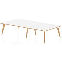 Oslo Rectangular Boardroom Table, 3200mm Wide, White Frame with Wooden Leg and Edge