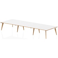 Oslo Rectangular Boardroom Table, 4800mm Wide, White Frame with Wooden Leg and Edge