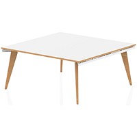 Oslo Square Boardroom Table, 1600mm Wide, White Frame with Wooden Leg and Edge