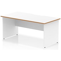 Oslo 1600 Scalloped and Wood Edge Rectangular Desk, Panel End Legs, White