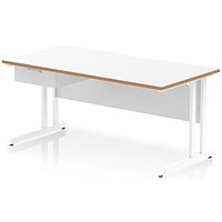 Oslo 1600 Scalloped and Wood Edge Rectangular Desk, Cantilever Legs, White, With 1 Drawer Fixed Pedestal