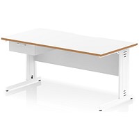 Oslo 1600 Scalloped and Wood Edge Rectangular Desk, Cable Managed Legs, White, With 1 Drawer Fixed Pedestal