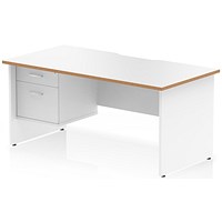 Oslo 1600 Scalloped and Wood Edge Rectangular Desk, Panel End Legs, White, With 2 Drawer Fixed Pedestal