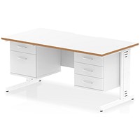 Oslo 1600 Scalloped and Wood Edge Rectangular Desk, Cable Managed Legs, White, With 1 x 2 Drawer and 1 x 3 Drawer Fixed Pedestals