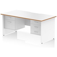 Oslo 1600 Scalloped and Wood Edge Rectangular Desk, Panel End Legs, White, With 1 x 2 Drawer and 1 x 3 Drawer Fixed PedestalsPede
