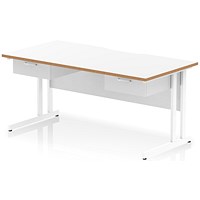Oslo 1600 Scalloped and Wood Edge Rectangular Desk, Cantilever Legs, White, With 2 x 1 Drawer Fixed Pedestals