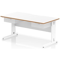 Oslo 1600 Scalloped and Wood Edge Rectangular Desk, Cable Managed Legs, White, With 2 x 1 Drawer Fixed Pedestals
