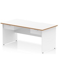 Oslo 1600 Scalloped and Wood Edge Rectangular Desk, Panel End Legs, White, With 2 x 1 Drawer Fixed Pedestals
