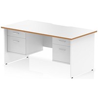 Oslo 1600 Scalloped and Wood Edge Rectangular Desk, Panel End Legs, White, With 2 x 2 Drawer Fixed Pedestals