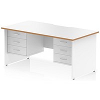 Oslo 1600 Scalloped and Wood Edge Rectangular Desk, Panel End Legs, White, With 2 x 3 Drawer Fixed Pedestals