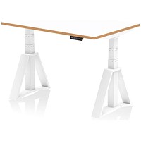 Oslo 1200mm Height Adjustable Desk, Natural Wood Edge, White Frame with Piste Foot, White
