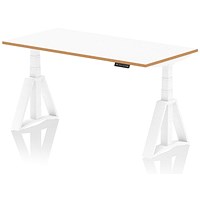 Oslo 1600mm Height Adjustable Desk, Natural Wood Edge, White Frame with Piste Foot, White