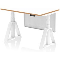 Oslo 1200mm Height Adjustable Desk, Natural Wood Edge, White Frame with Piste Foot and Modesty Panel, White