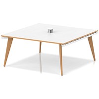 Oslo Volta 1600mm Square Boardroom Table With Pop-up Power Module White Top Natural Wood Edge White Frame
