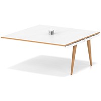Oslo Volta 1600mm Square Boardroom Table With Pop-up Power Module Ext Kit White Top Natural Wood Edge White Frame