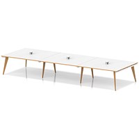 Oslo Volta 4800mm Rectangular Boardroom Table With Pop-up Power Module White Top Natural Wood Edge White Frame