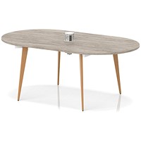 Oslo Volta 1800mm Oval Boardroom Table With Pop-up Power Module Grey Oak Top With Wooden Splayed Leg