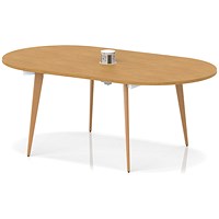 Oslo Volta 1800mm Oval Boardroom Table With Pop-up Power Module Oak Top With Wooden Splayed Leg
