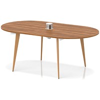 Oslo Volta 1800mm Oval Boardroom Table With Pop-up Power Module Walnut Top With Wooden Splayed Leg