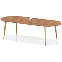 Oslo Volta 2400mm Oval Boardroom Table With Pop-up Power Module Walnut Top With Wooden Splayed Leg
