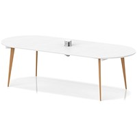 Oslo Volta 2400mm Oval Boardroom Table With Pop-up Power Module White Top With Wooden Splayed Leg