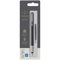 Parker Vector Fountain Pen Medium Black with Chrome Trim 67407