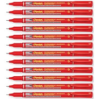 Pentel Permanent Marker Super Fine Point Red Pack of 12