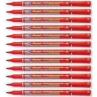 Pentel Permanent Marker Fine Point Red Pack of 12