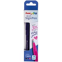 Pentel Brush Sign Pen Assorted (Pack of 3)