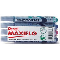 Pentel Maxiflo Whiteboard Marker, Fine, Assorted, Pack of 4