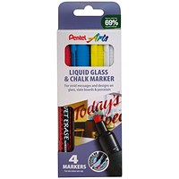 Pentel Chalk Marker, Chisel Tip, Assorted Colours, Pack of 4