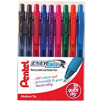 Pentel EnerGel Retractable Pen Medium Assorted (Pack of 9) YBL107/9-MIX