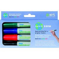 Bi-Office Earth Dry Wipe Markers, Assorted Colours, Pack of 4